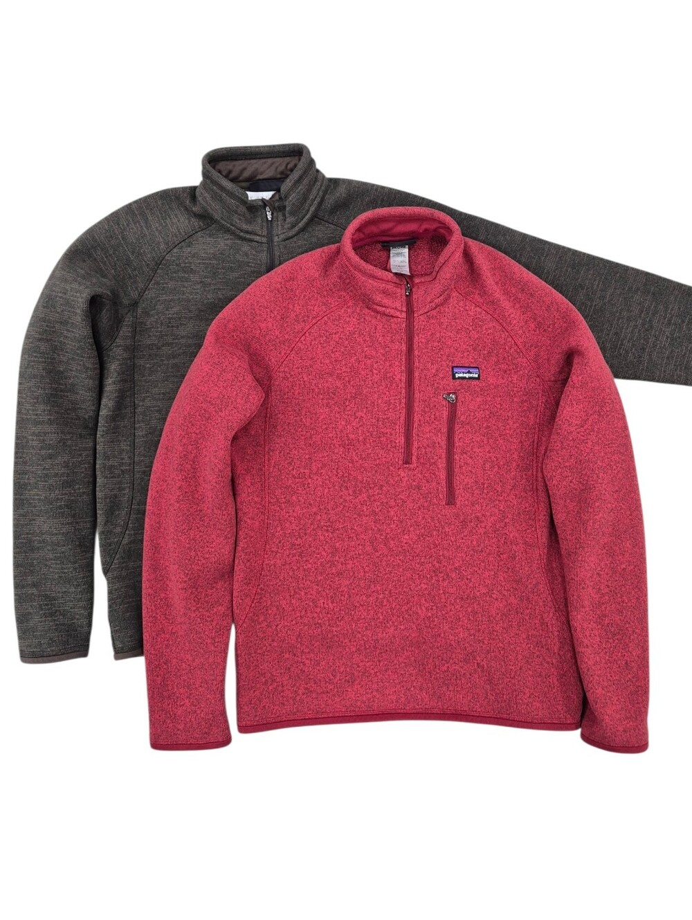 2 Patagonia fleece lined pullover sweaters men's small red green knit half zip
